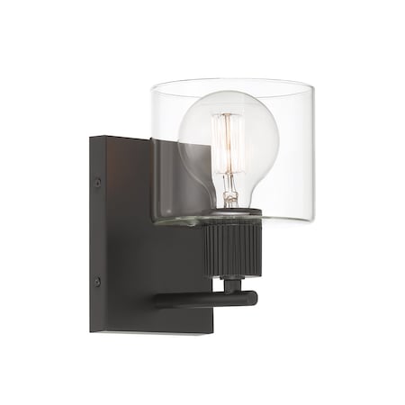 Designers Fountain Vibrato 7.5in 1-Light Matte Black Transitional Indoor Wall Sconce with Clear Glass Shade D285M-WS-MB